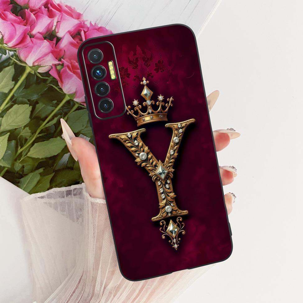 Чехол Для Tecno Camon 17P CG7 CG7n Чехол Для Techno Camon 17P Чехол Силиконовый Роскошная Корона Мода Буквы А-Я 2D Плоский Узор
