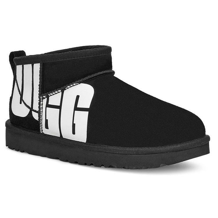 UGG Классические Ультра Мини Сломанный Логотип 'Черный Белый' Женские 1126373-BLK