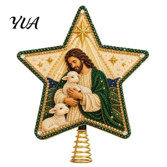 Handcrafted Holiday Ornament Christian Faux Pearl Art Christmas Tree Topper Kit, DIY Faith Nativity Craft Projects for Adults Decoration, Handmade