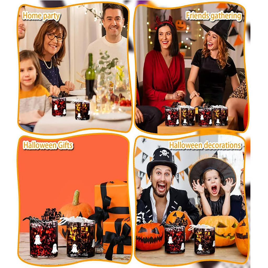 2 шт. 14 унций Хэллоуин Стеклянные чашки Стакан для сока Старомодные Выдувные Питьевые чашки Милая Жуткая Посуда Подарочный набор для Хэллоуинской вечеринки Декор