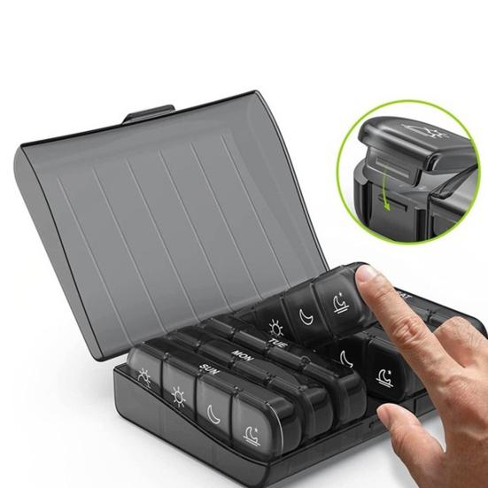 Еженедельный органайзер для таблеток 4 раза в день, 28 отделений, прочный, прозрачный, черный, для путешествий на 7 дней, контейнер для хранения таблеток и капсул