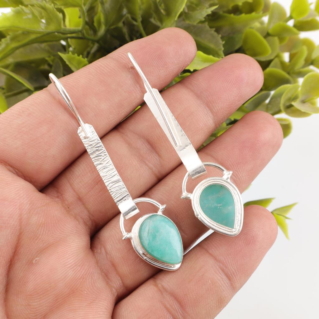 Серьги из амазонита, 925 пробы цельные серебряные серьги, ювелирные изделия ручной работы с драгоценными камнями, подарки для жены, абсолютно новые серьги