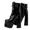 Woman Platform Boots Belt Buckle Mid Calf Boots Cool Super High Heel Boots Thick Heel Zipper Shoes