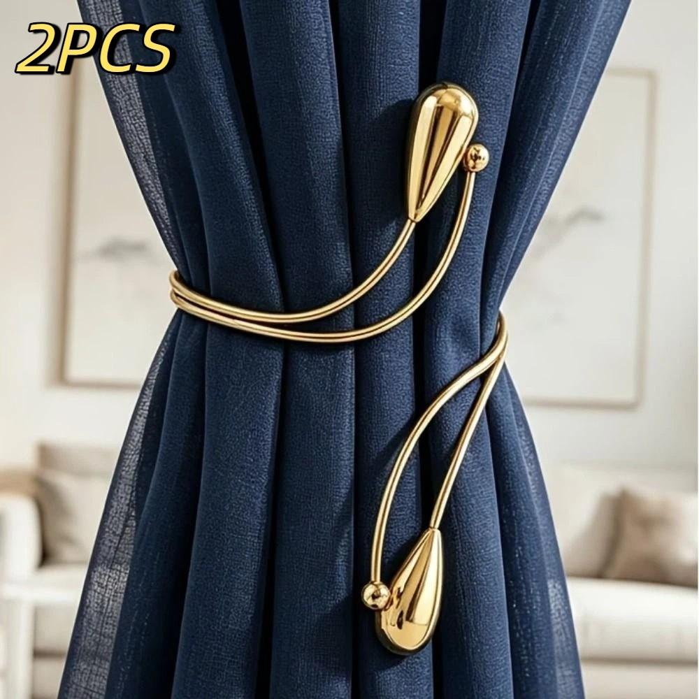 2PCS Burlap Flower Teardrop Shape Curtain Buckle Belt Adjustable Drapery Tiebacks Home Decoration