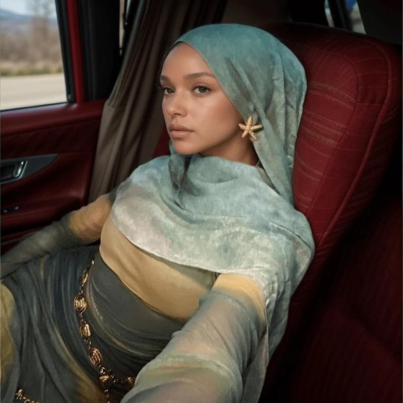 2025 Роскошный Рамадан Новый Акварельный Принт Хиджаб Женский Богемный Мягкий Мусульманский Хиджаб Повязка Шаль Шарф Головной Платок Исламский