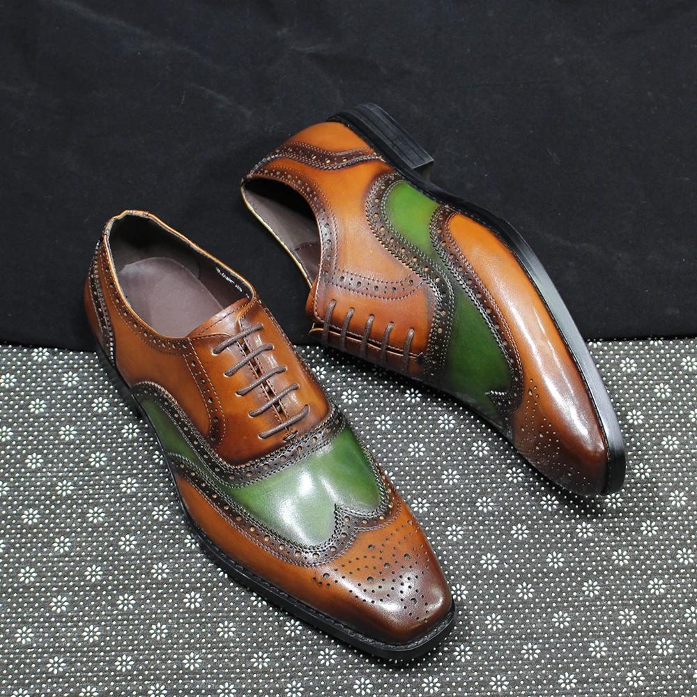 Модная мужская роскошная обувь Оксфорды из натуральной кожи Классические туфли-броги на шнуровке для свадебной вечеринки, бизнеса, офиса, официальной одежды