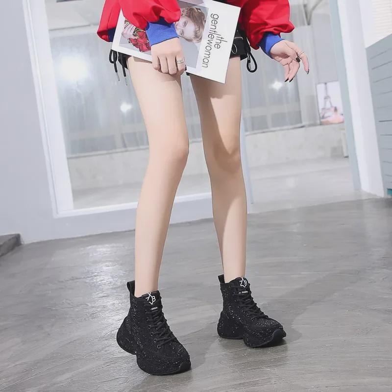 2023 Four Seasons Rhinestone Повседневные туфли с высоким берцем и круглым носком