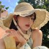 Yousheng Straw Sun Hat Women Foldable Breathable Adjustable Size Lace Trim Beach Hat Outdoor Activities Sports Daily Wear