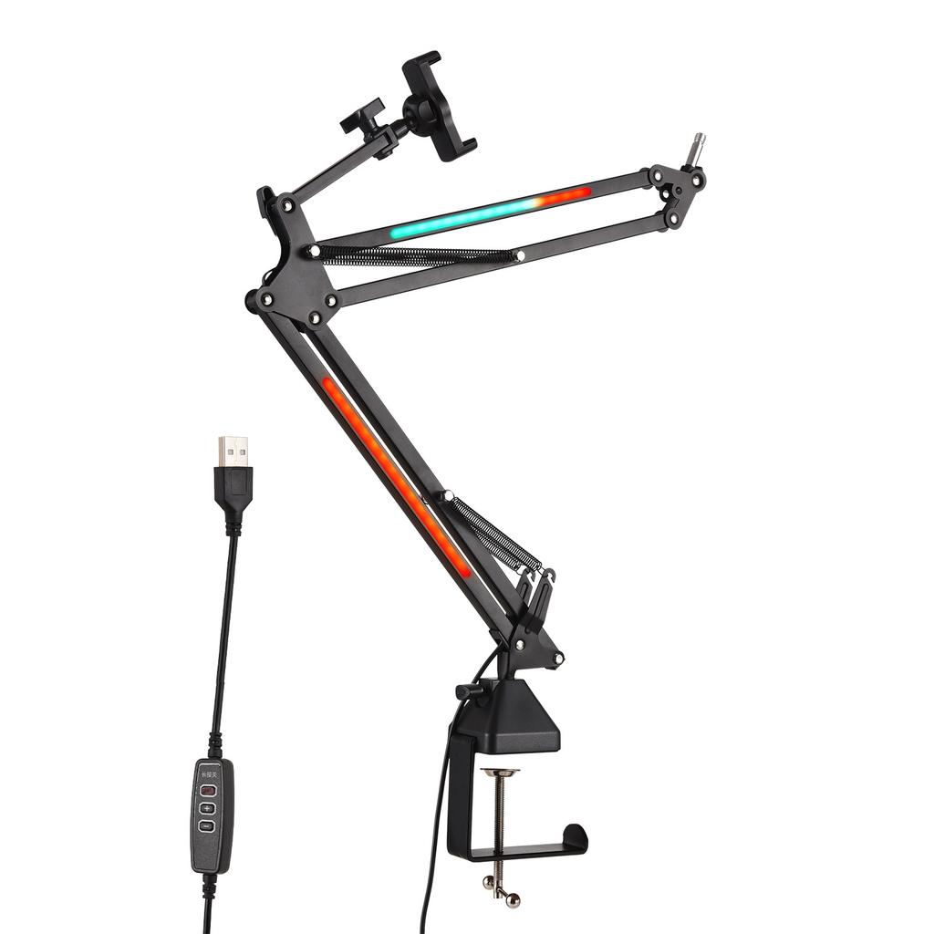 Стойка для микрофона с подставкой для телефона, 120 светодиодных бусин RGB, регулируемая яркость