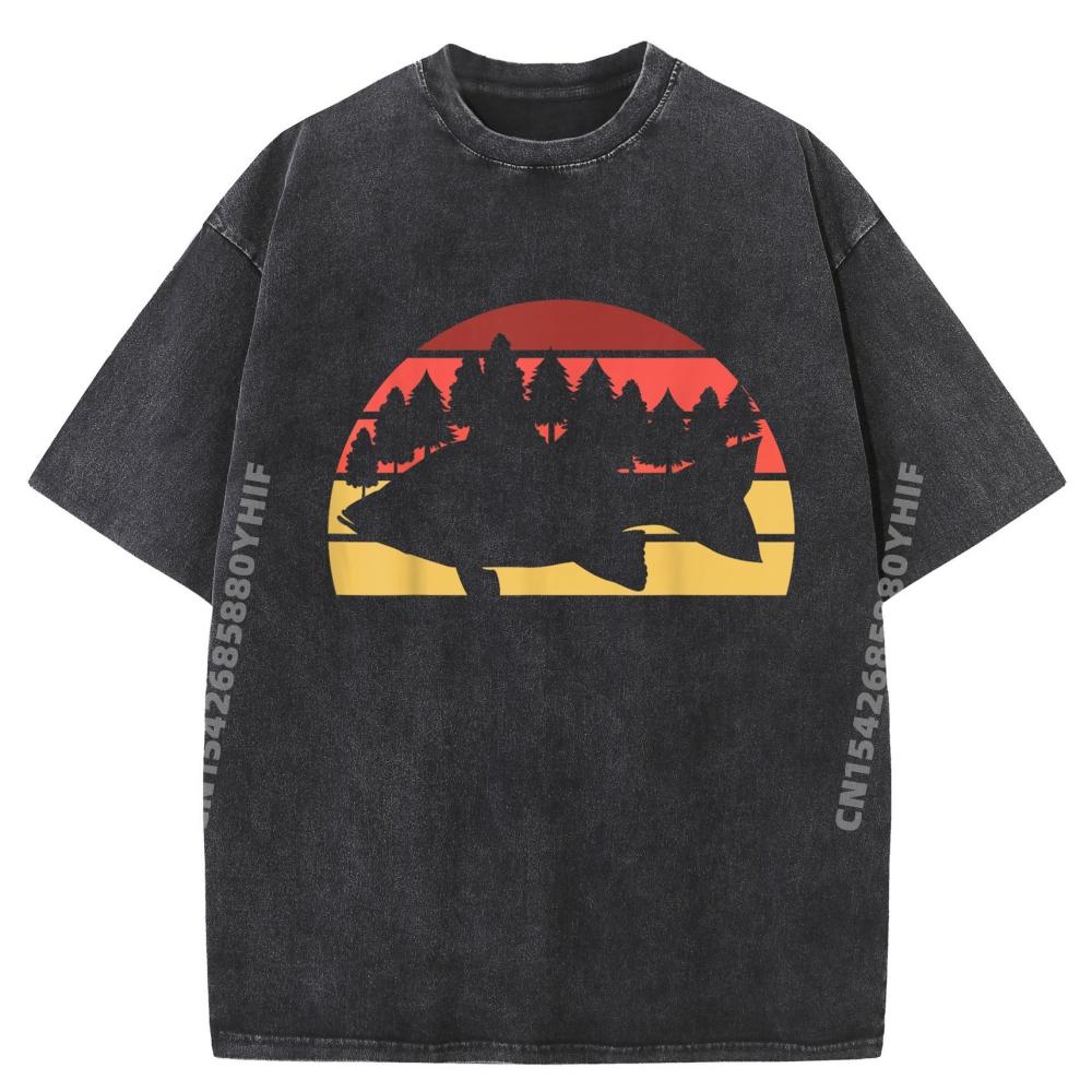 Freshwater Retro Largemouth Bass Fishing Forest for Fishers Graphic T Shirts Men Oversized Meme Tshirt 4TH of July