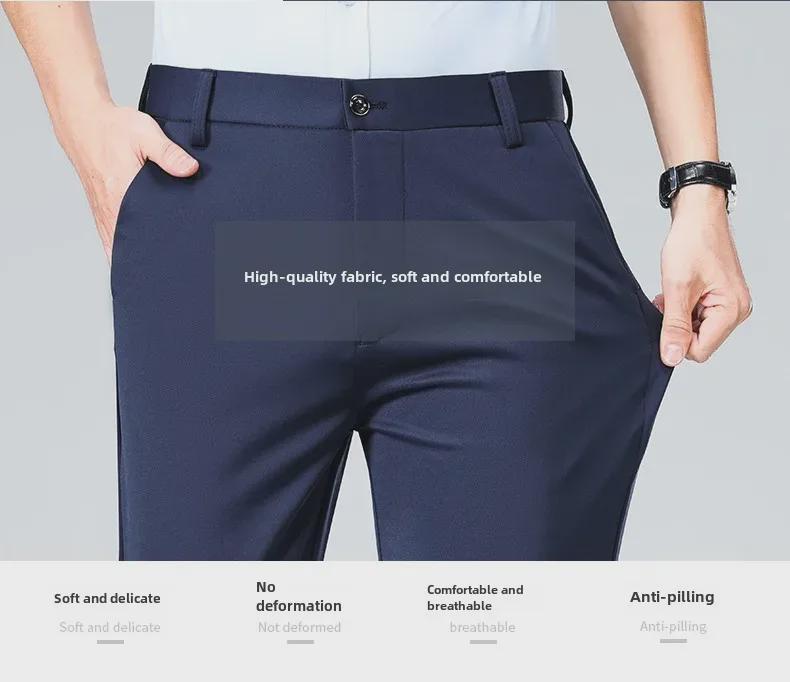 2024 Мужские облегающие прямые брюки однотонного цвета для делового костюма - Не мнется
