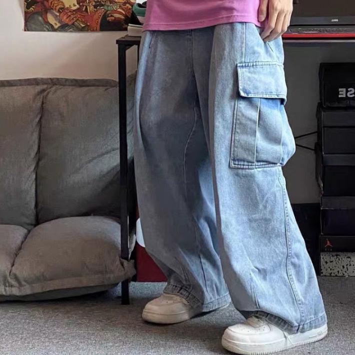 Мешковатые джинсы, брюки, мужские джинсовые брюки, черные широкие брюки, мужские джинсы-карго, корейская уличная одежда в стиле хип-хоп, Harajuku