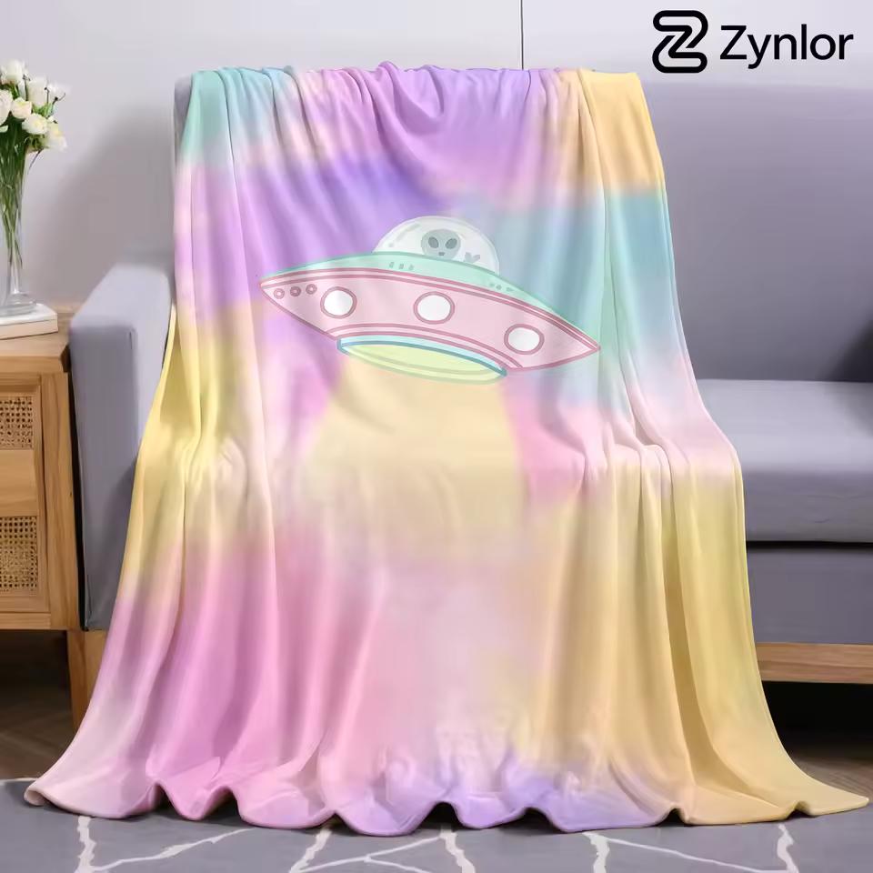 Pastel UFO Alien Lightweight Microfiber Soft Christmas Fleece Blanket Warm Cozy Throw for Bed Sofa Office Travel All Season