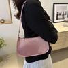 Retro Glossy Shoulder Bag Ladies Solid Color Faux Leather Underarm Bag Casual Hobo Purse Waterproof Handbag for Daily Life Travel Parties