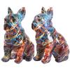 Bulldog Statue French Bulldog Figurine Creative Colorful Art Animal Statue Graffiti Dog Sculpture for Bookshelf Table TV Cabinet
