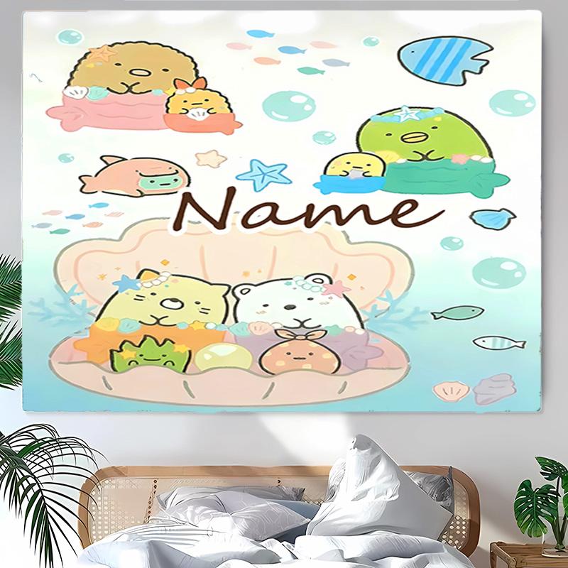 Personalized Sumikko Gurashi Background Tapestry,Custom Name Birthday Party,Multifunctional Wall Decoration for Home Decor,Various Occasions