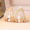 Elegant Female White Zircon Pearl Skeleton Stud Earrings Trendy Fashion Gold Color Wedding Jewelry For Women