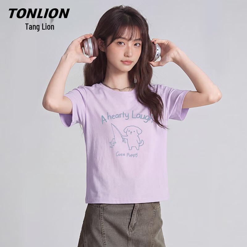 Женская хлопковая футболка TonLion с принтом мультяшного щенка