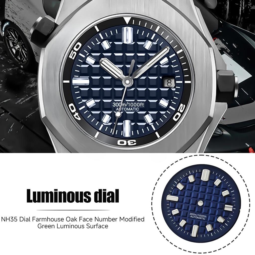 Циферблат 30 мм без логотипа, свежий маленький квадратный, зеленый люминесцентный циферблат, совместимый с японским механизмом NH34 NH35 NH36, часовые аксессуары