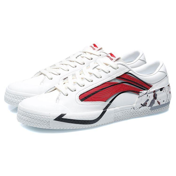 Кроссовки Li Ning Paris Fashion Week из синтетической кожи, классические, прочные, легкие, с низким верхом, для скейтбординга, мужские, белые, красные, AECR037-3