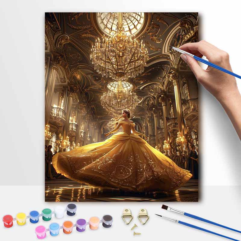 Disney Oil Painting Kit Canvas DIY Home Decor Gift Ball Gown Royal Ball Cinderella Belle Princess Palace Scene (129 characters)