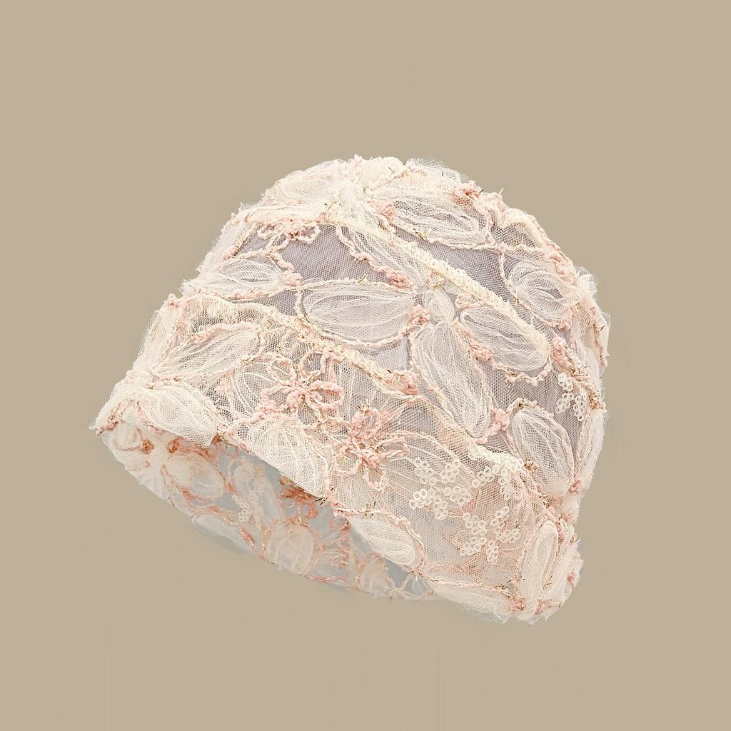 Lace flower sequined mesh headgear women's summer thin breathable sweet face small cold hat pullover hat