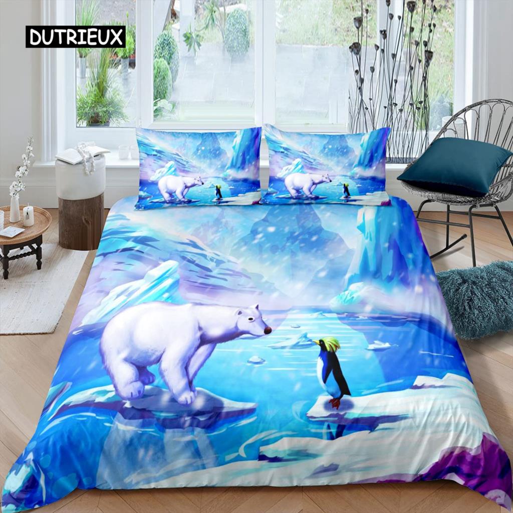 Белый медведь пододеяльник комплект постельного белья размера Queen Белый медведь с рисунком животных пододеяльник с принтом медведя для взрослых подростков детей