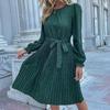 Women's O Neck Long Sleeves Fall Lace Up Print High Waist All Match Dress