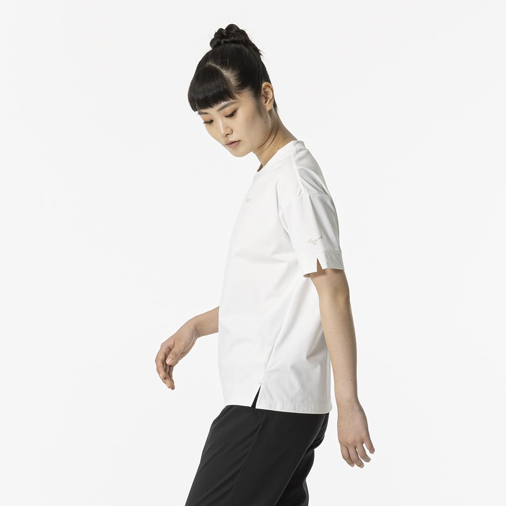 Mizuno Soft Dry Short Sleeve Training UPF Snow Size M Women's T-Shirt, Comfortable, Moisture-Wicking, Quick-Drying, 50+, 32MAB300, White,