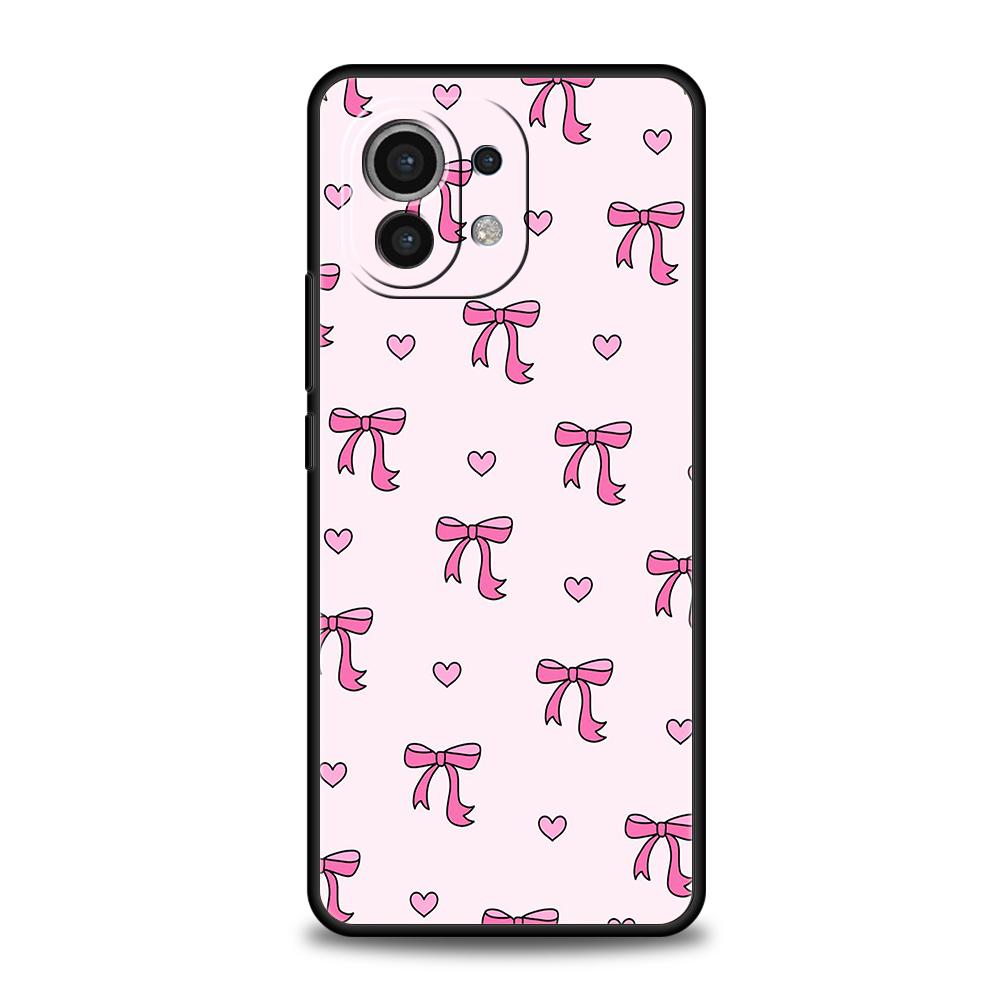 Чехол для телефона для Xiaomi 15 14 13 12 Lite 14T 13T 12T Pro Poco X7 X6 X5 X4 X3 NFC F7 Ultra F6 Pro Мягкий чехол Милый Розовое Сердце Бантик