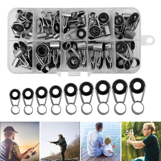 45Pcs/Box Fishing Rod Guide Ring Assorted Sizes Stainless Steel Ceramic Eyelet Replacement Freshwater