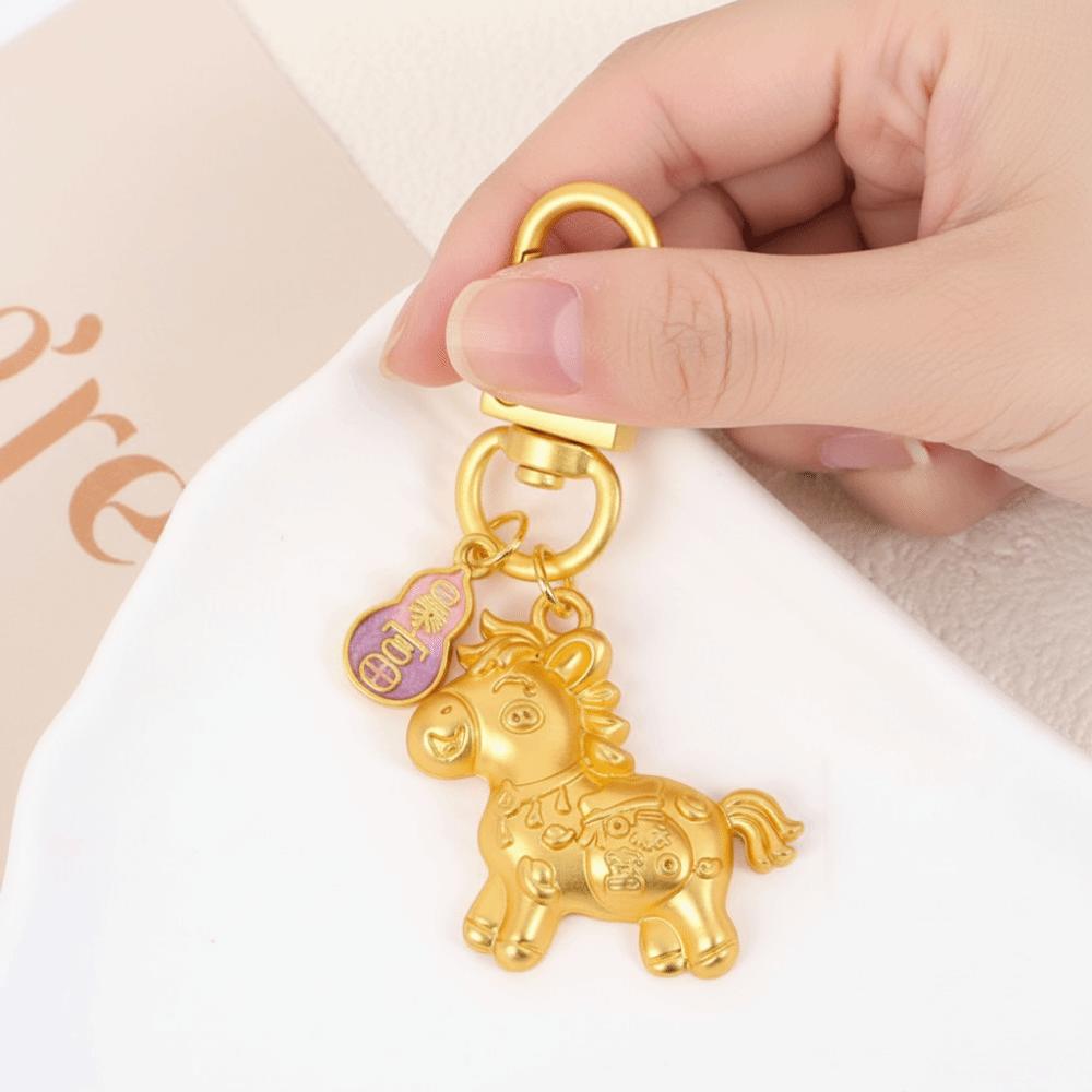 Chinese Style Horse Key Ring Gold Zodiac Pony Bag Pendant Retro Gold Pony Keychain  Birthday Gift