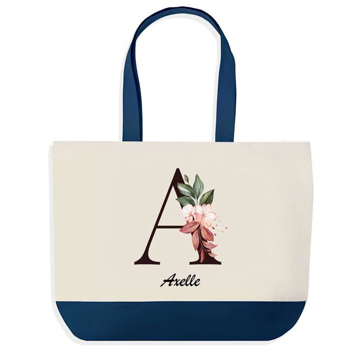 Tote bag - PLANETEE - Axelle - Lettre Fleur - Bleu - Coton 40x45 cm