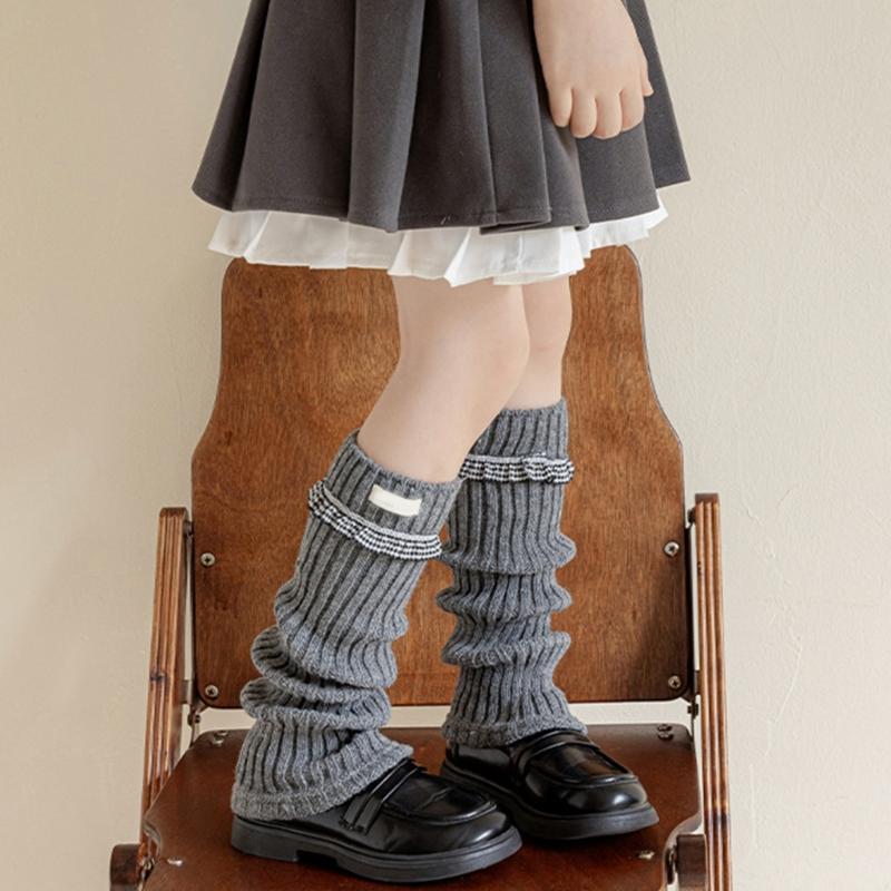 Эластичные Штанины в Милом Стиле Теплые Носки Длиной до Икры Для Девочек Складчатый Дизайн Модные Зимние Аксессуары