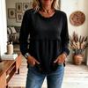 Women S Casual Loose Long Sleeve U Neck Lace Splicing Top