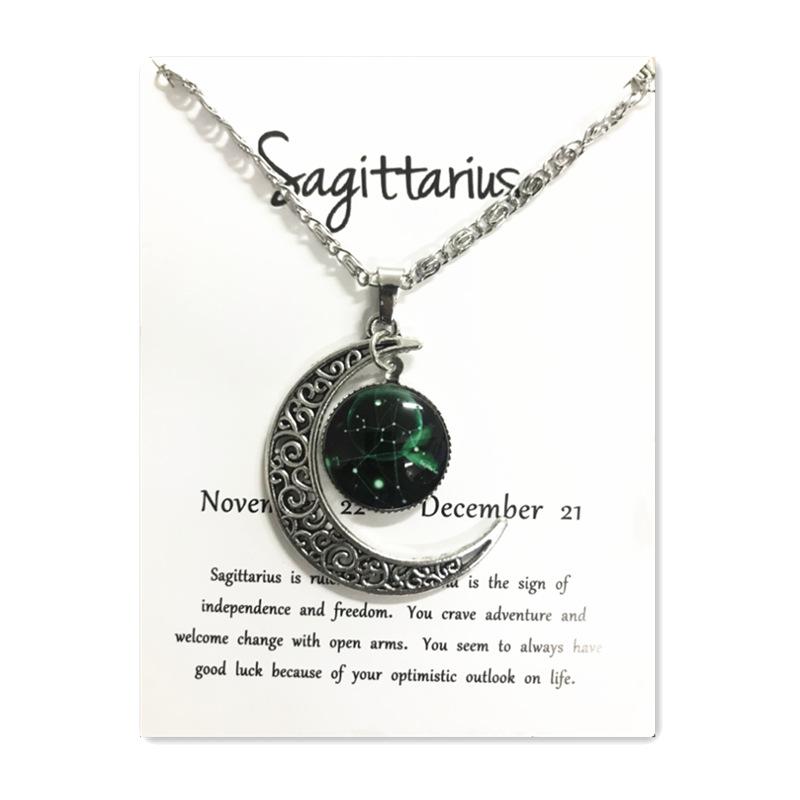 Новое европейское и американское светящееся ожерелье с двенадцатью знаками зодиака, винтажный кулон в виде луны, короткое ожерелье