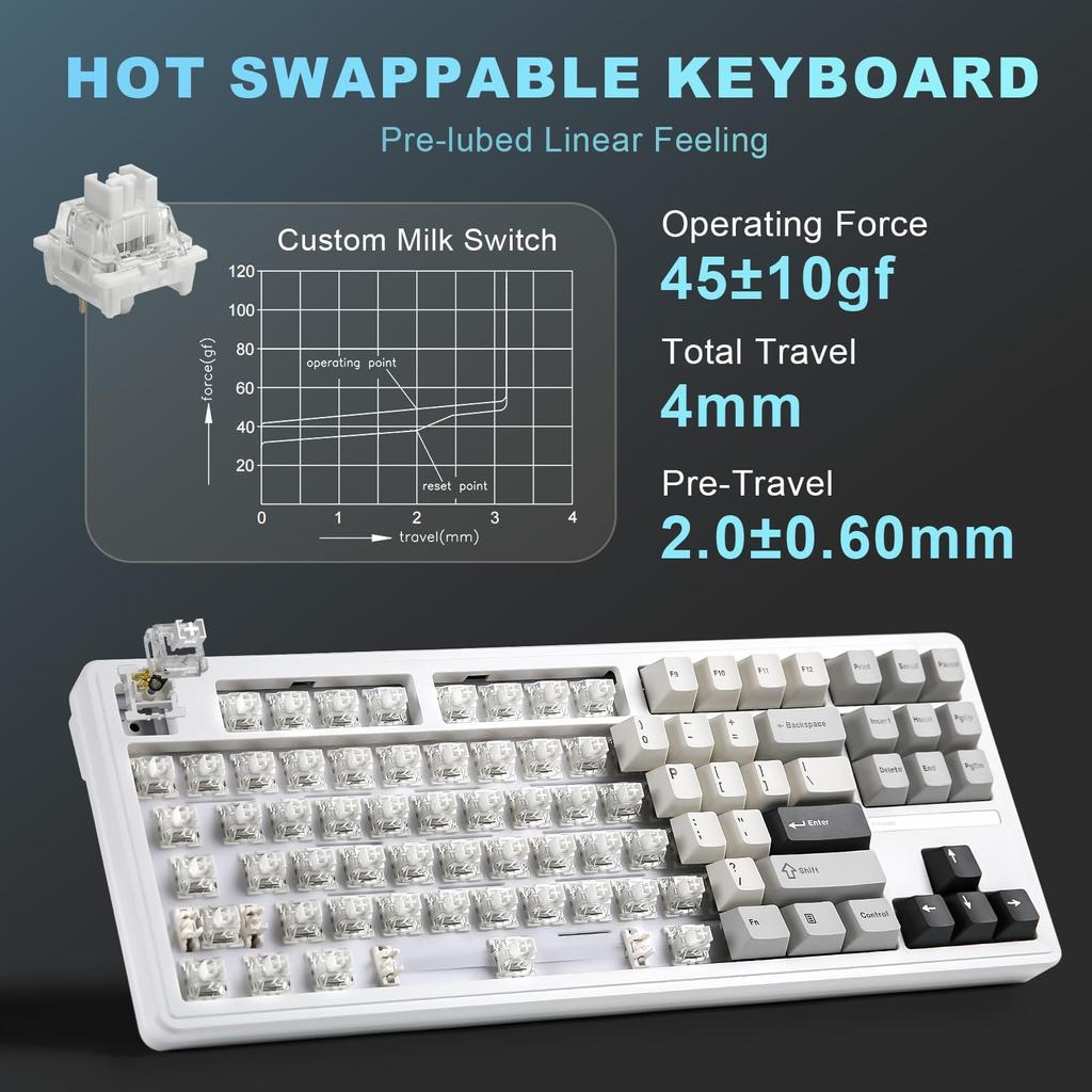 YUNZII YZ87 Mechanical Keyboard with Gasket TKL Wireless Hot Swapper Gaming Keyboard 4 Layer Pad NKRO RGB Backlight for Technical Compliance Certified