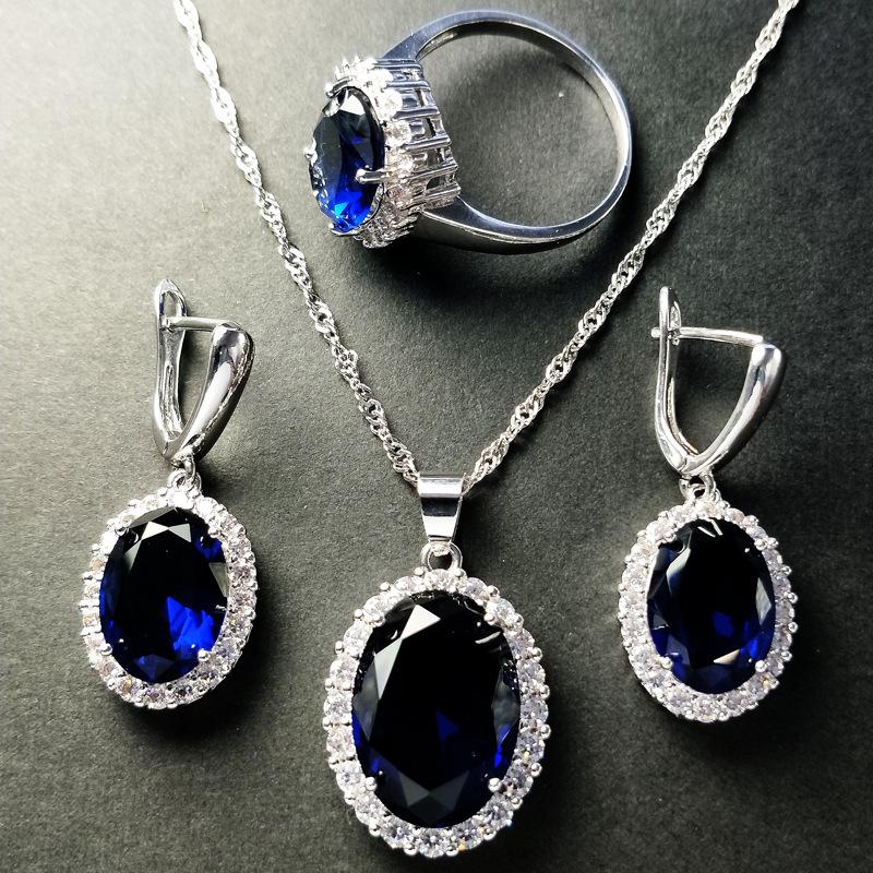 European and American Zircon Jewelry Set Jewelry Ring Necklace Earrings Inlay