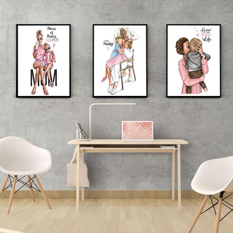 Модная настенная живопись на холсте для мамы, принцесса для девочек, постеры с скандинавским принтом, семейная любовь, настенные панно для украшения гостиной