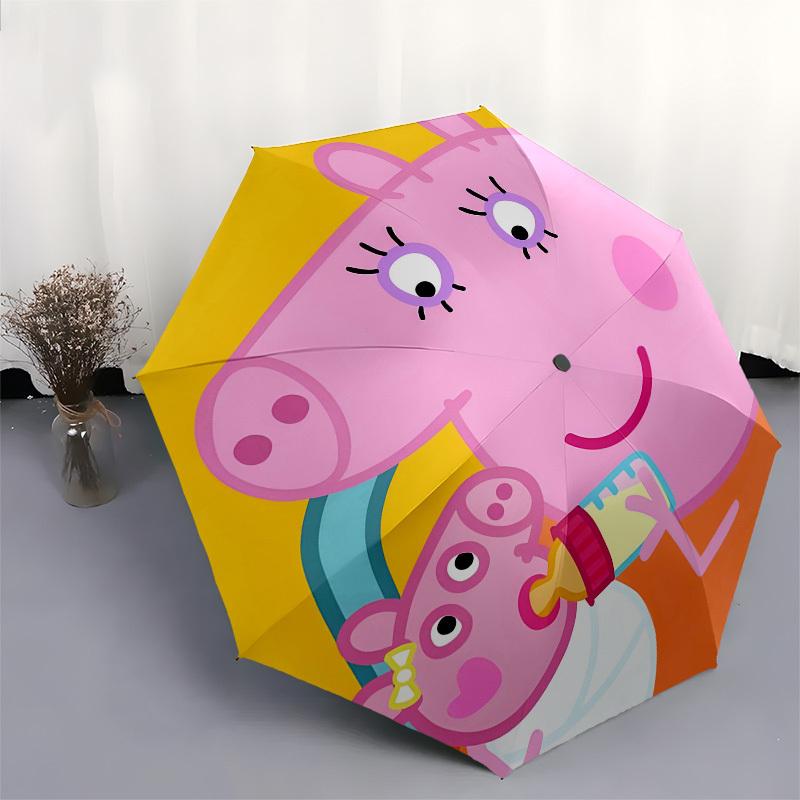 Pig family, Bottle feeding- Automatic Opening and Closing, 8-rib Structure Portable Umbrella, Suitable for Men and Women in All Seasons - Pe