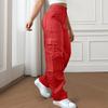 Womens Elastic High Waisted Cargo Pants Stretch Casual Wide Leg Streetwear Parachute Hiking Pants With Pockets