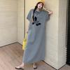 Dimanaf 2025 Summer Plus Size Dress Women Vintage Shirt Dress Printing Oversized Basic Long Casual Loose Dress