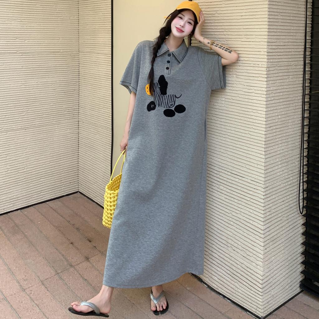 Dimanaf 2025 Summer Plus Size Dress Women Vintage Shirt Dress Printing Oversized Basic Long Casual Loose Dress