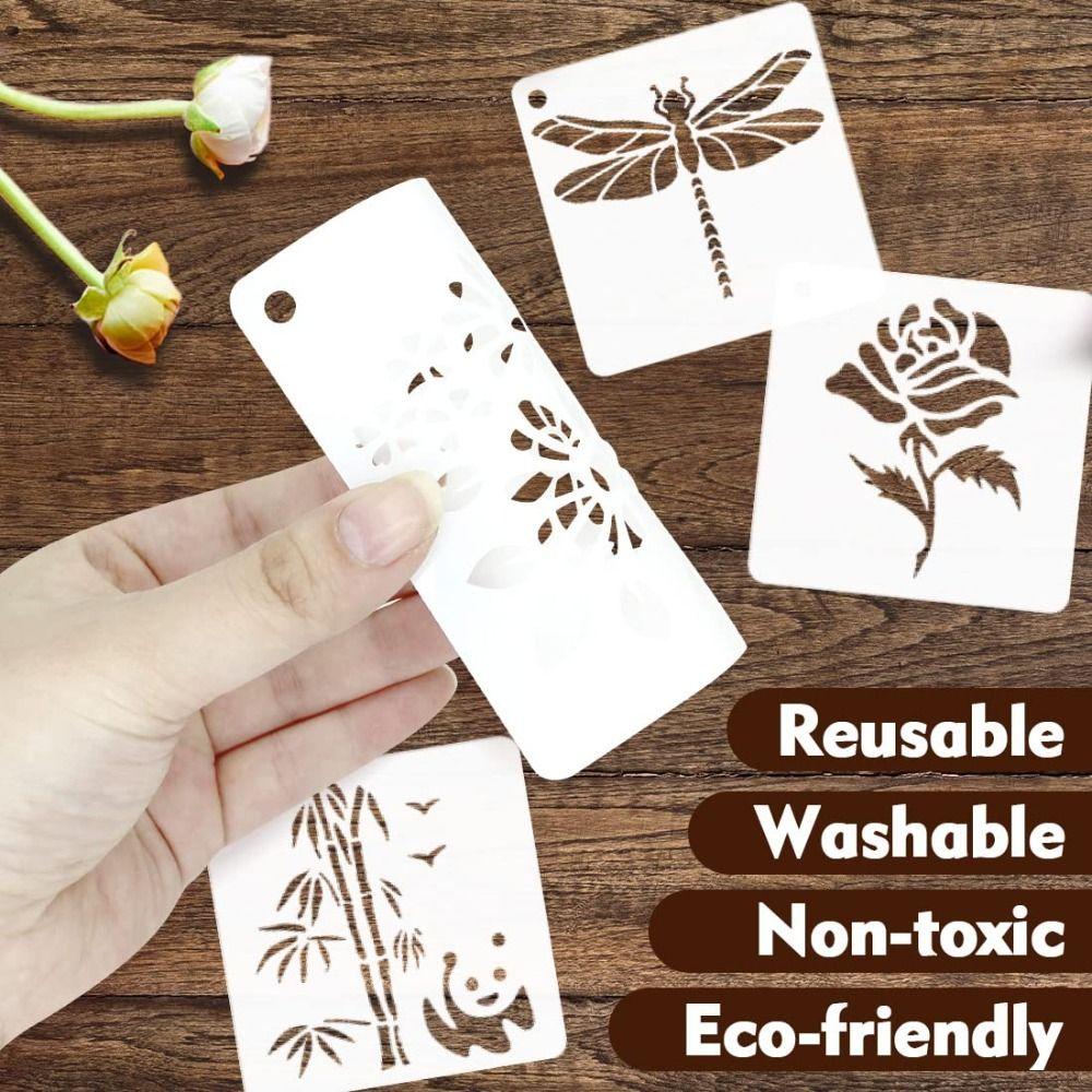 50pcs/set Floral Series DIY Painting Stencil Set Hollow Reusable Painting Templates PET Washable Spray Painting Stencils