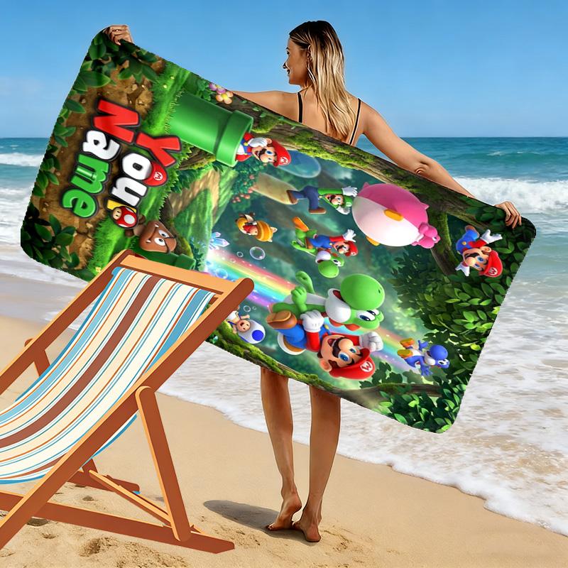 Name Custom Mario Print Beach Towel, Large Soft Quick Dry Towel for Beach Camping Swimming