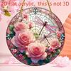 2D Flat Round Acrylic Decoration Sign, Red Rose, Pink Lotus and Dragonfly Design, Suitable for Wall Decoration, Porch, Room, Villa, Accents Home, Hall