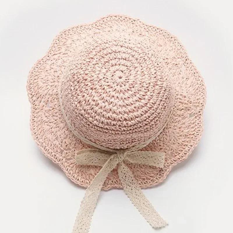 Cute Fashion Summer Children's Straw Hat Girls Breathable Lace Cap Bow Beach Sun Hat Wide Brim Kids Princess Travel Sunshade Hat