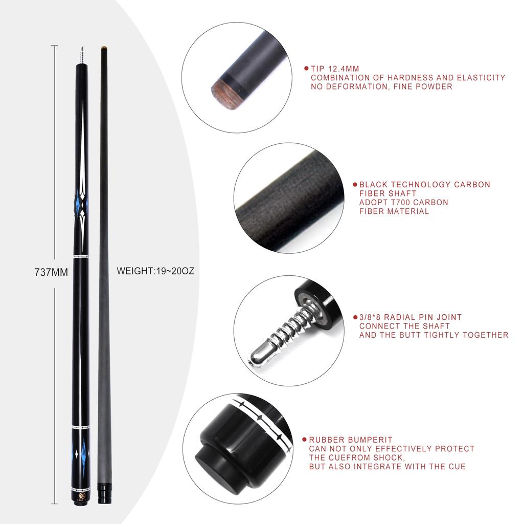 KHEALING Бильярдный кий Карбон Наклейка из свиной кожи Черный Электрическое дерево Наклейка Т 700 Карбоновое волокно 58 дюймов Бильярдные принадлежности Соединение Ручная работа Прямой Подходит 9 шаров унц