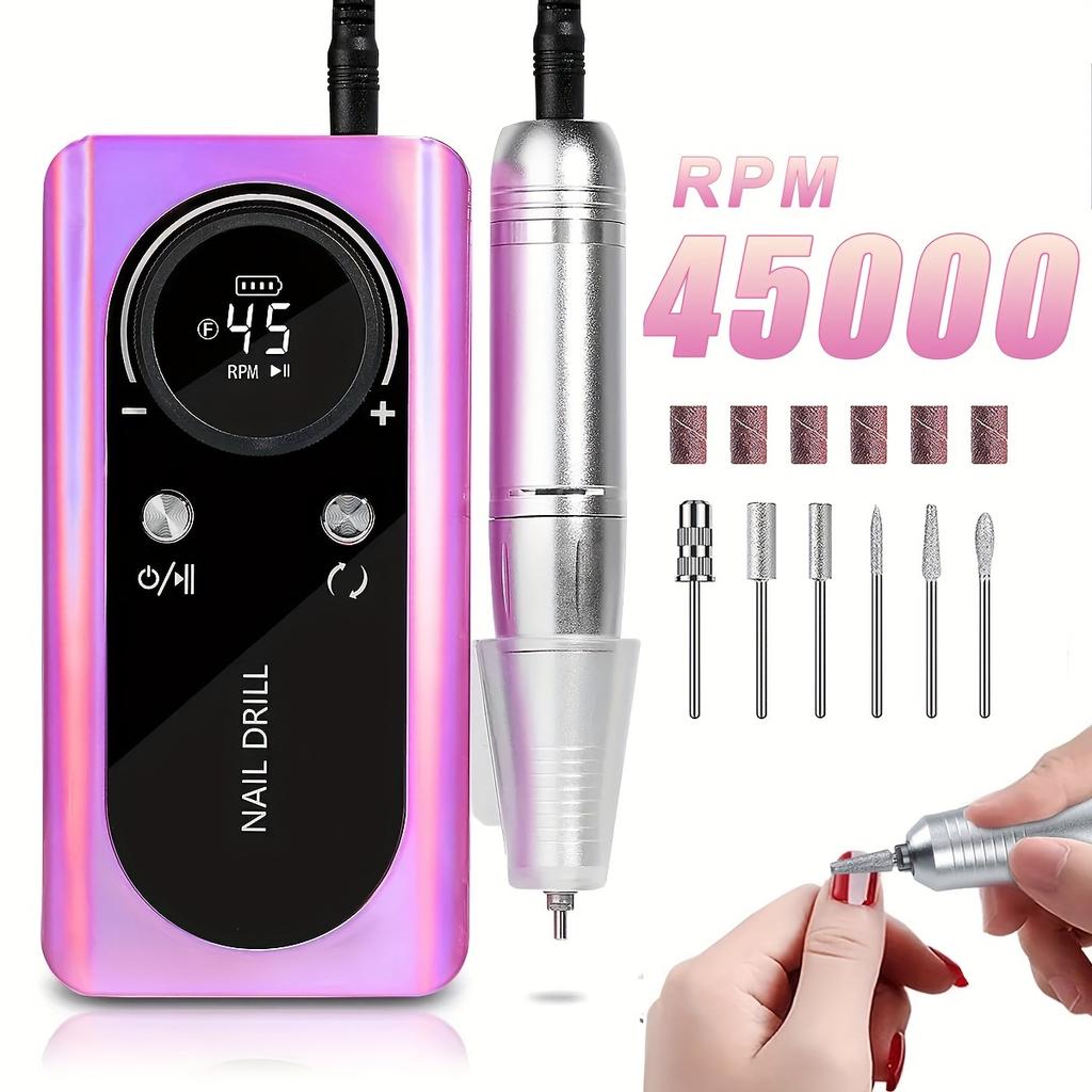 Professional Electric Nail Drill Machine, 45000 RPM Portable Rechargeable Nail File NAIL TOOLS