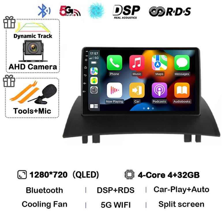 Android 14 Carplay Auto Для Renault Megane 2 2002 2003 2004 2005 2006 2007 2008 2009 Мультимедийный Автомагнитола Плеер WIFI+4G Стерео